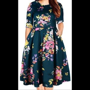 Floral 3/4 Sleeve Backless Cocktail Party Dress